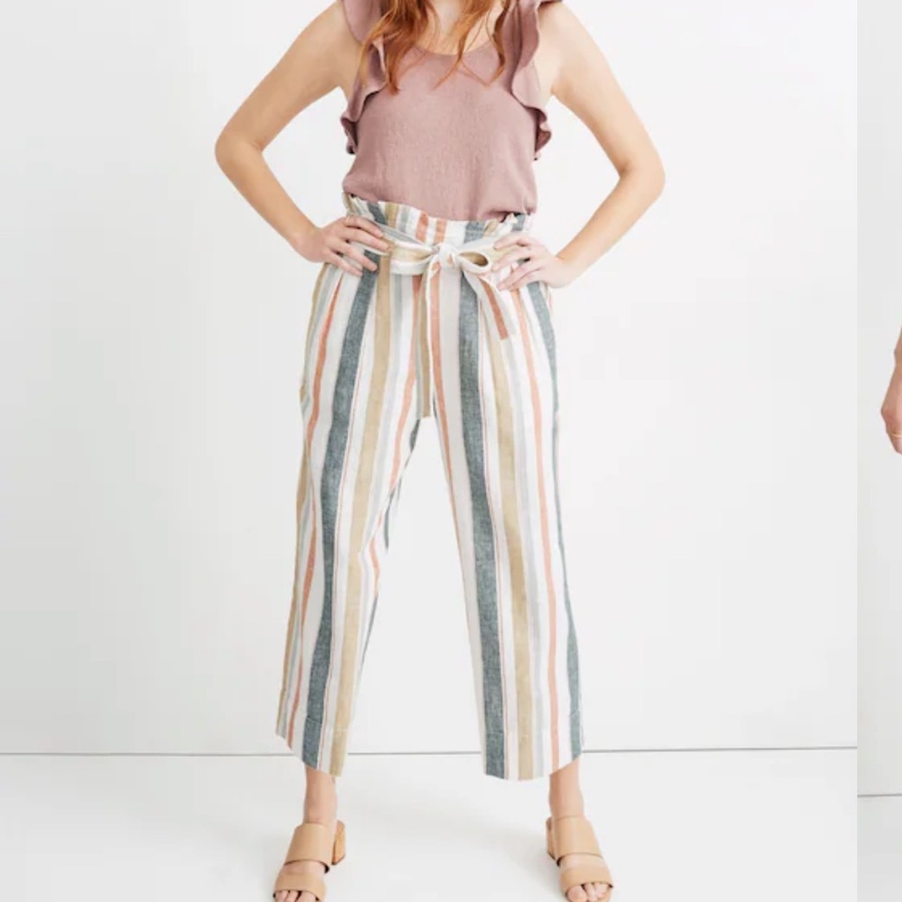 Madewell Tie-Waist Huston Pull-On Crop Pants Stripe New March Stripe Rusted Tin